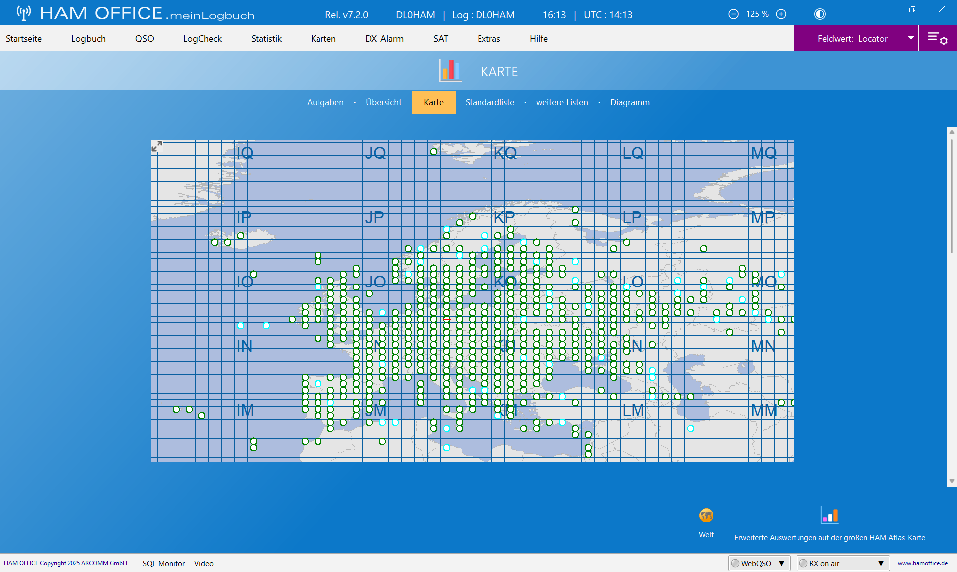 qso-auswertungen locator-karte EU hamoffice mein amateurfunk logbuch