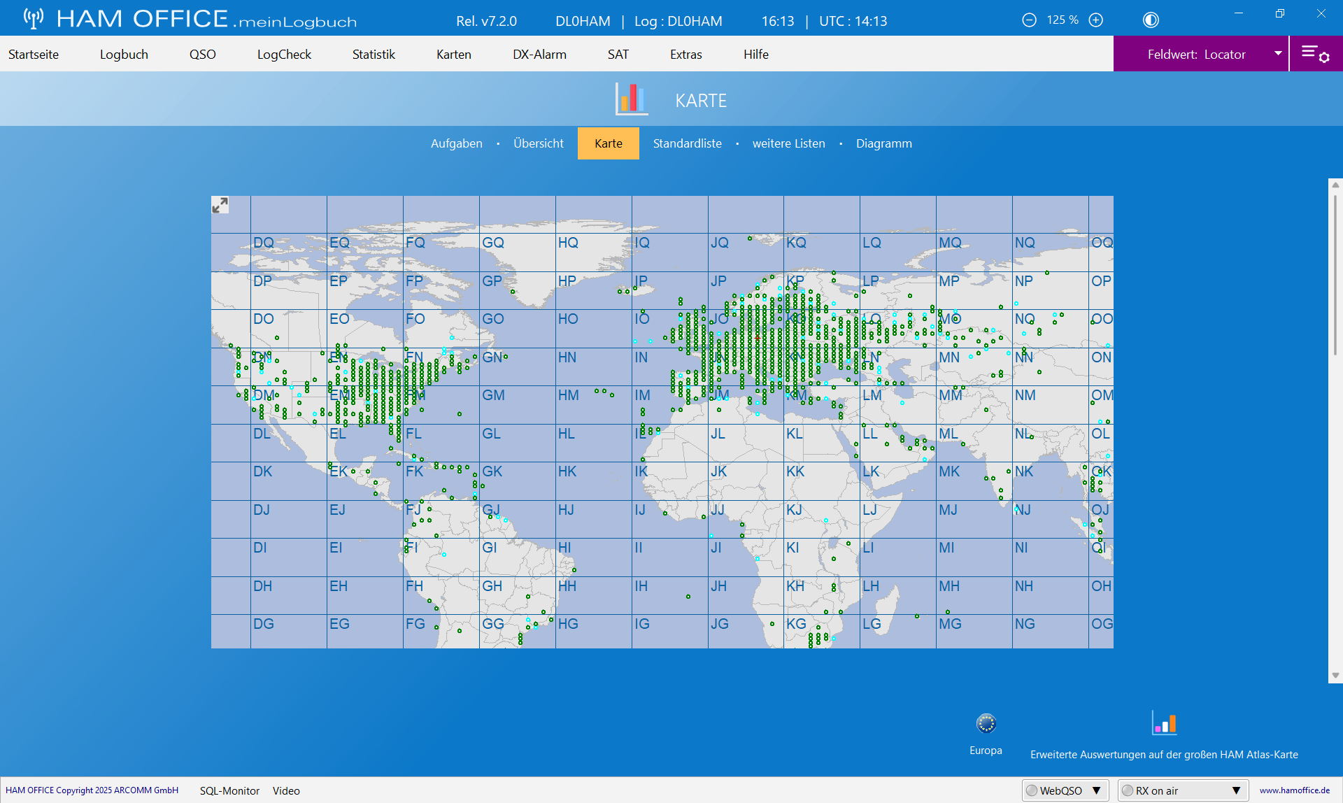 qso-auswertungen Locator-Karte Welt hamoffice mein amateurfunk logbuch